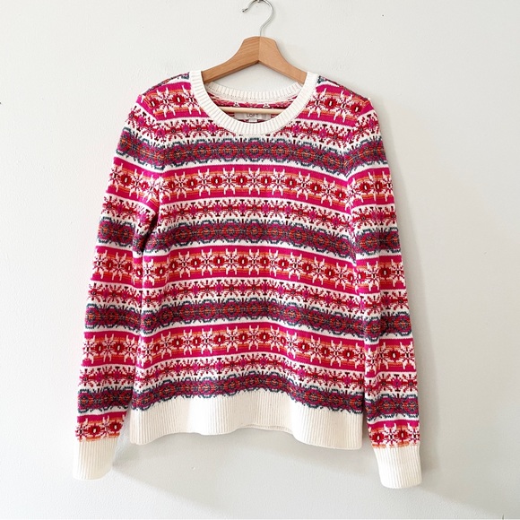 Loft Sweater Wool Fair Isle Striped Knit Fall Winter Cozy Boho Colorful Size M - Picture 1 of 5